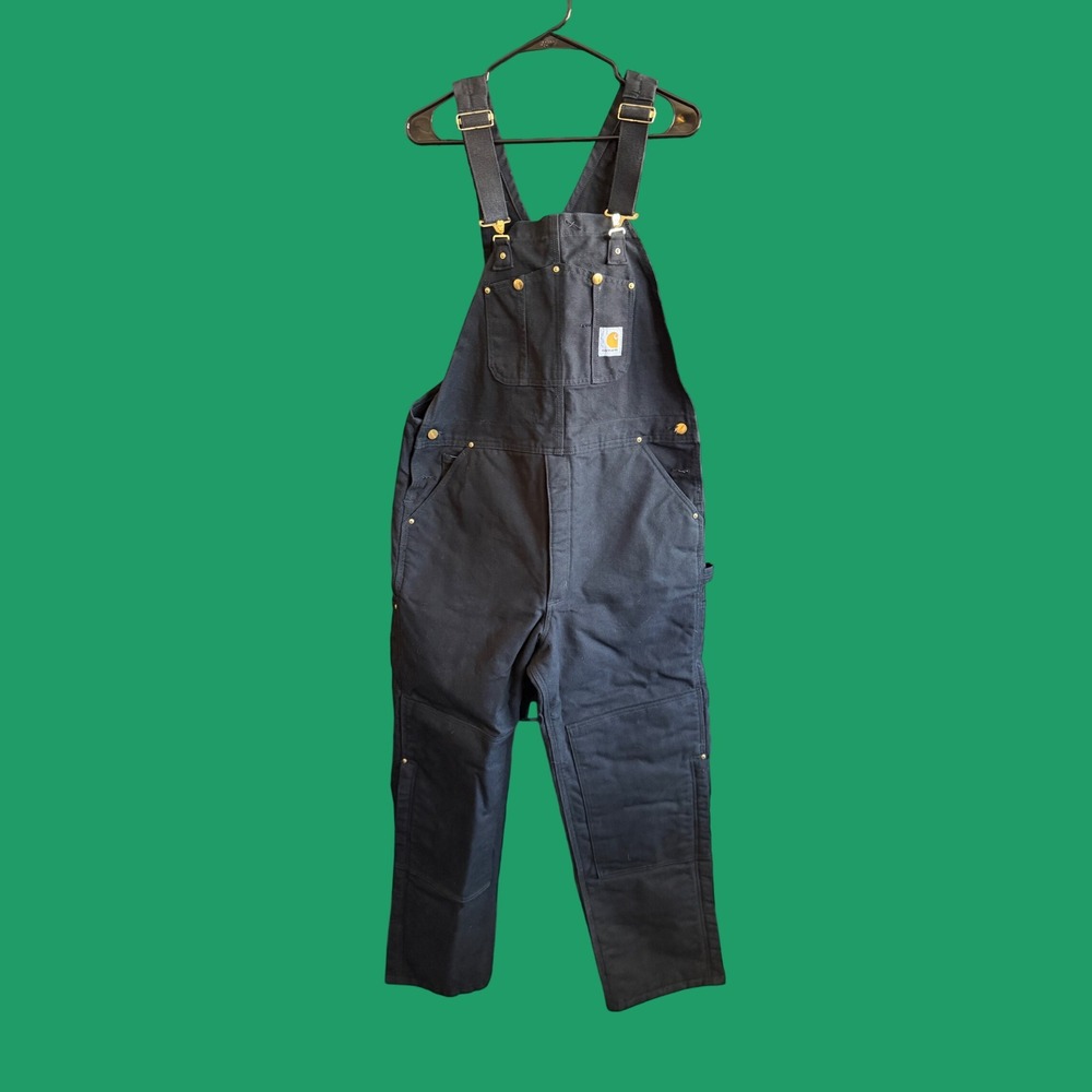 Carhartt‎ Insulated Rigid Duck Overalls Black Double Knee Bib R02 BLK 34x32